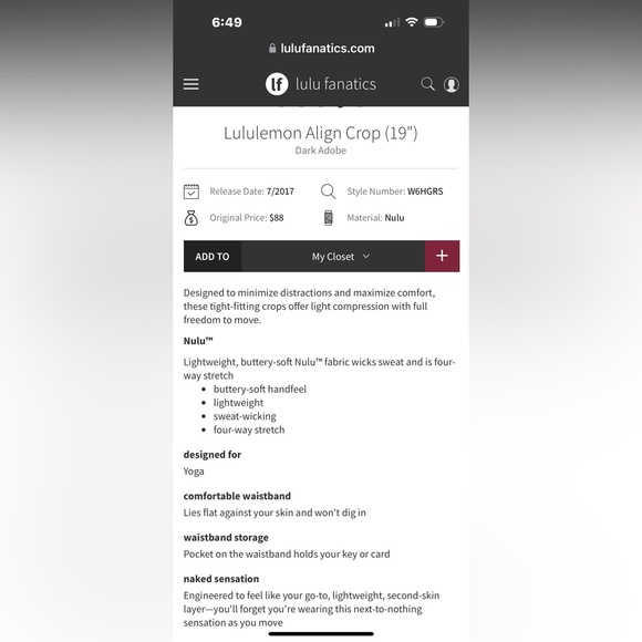 Lululemon Align Cropped 19” Pant in Dark Adobe Size 8 - Picture 8 of 8